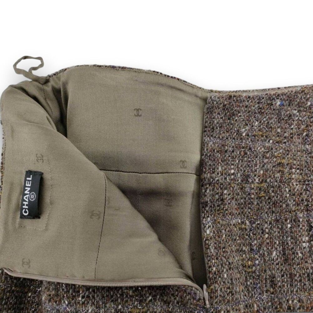 Chanel Iconic Tweed Skirt Vintage Y2K Brown Metallic Pencil Skirt Size 6 EUC - Picture 6 of 11